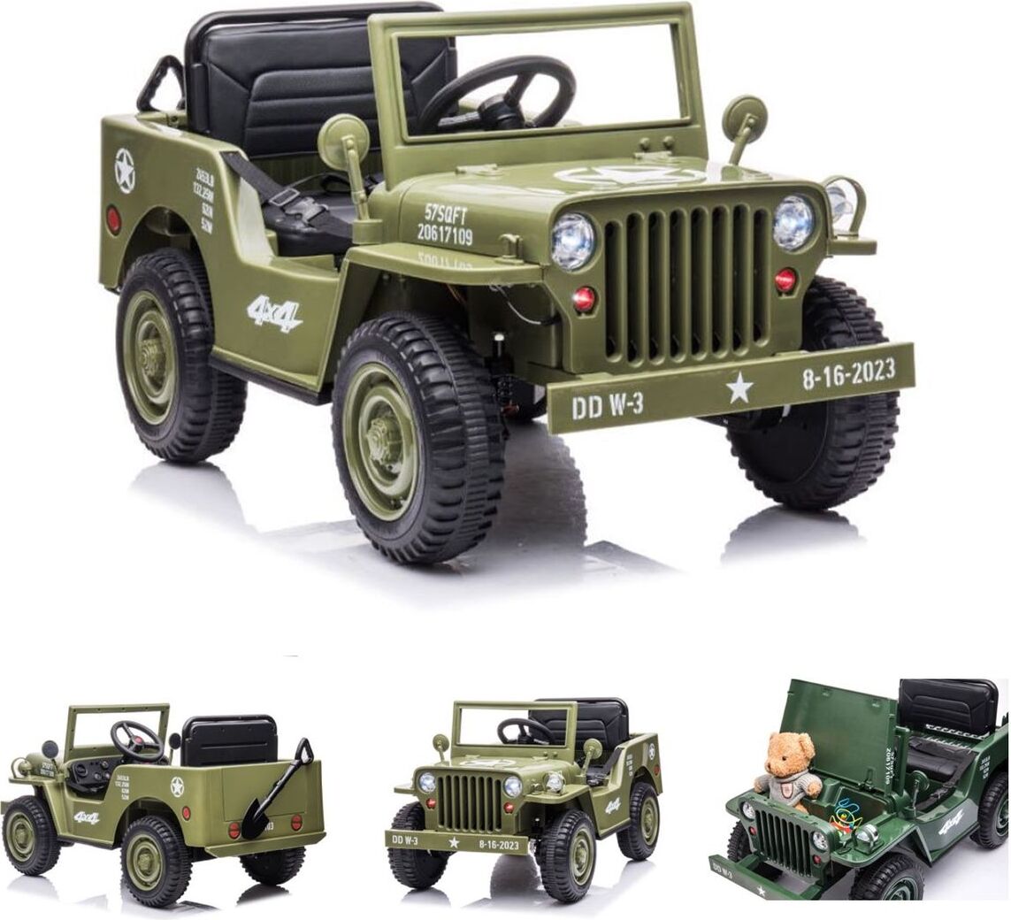 ES-Toys Kinder Elektrofahrzeug Offroad Militär, Allradantrieb, EVA-Reifen, MP3 grün ET5699-Grün