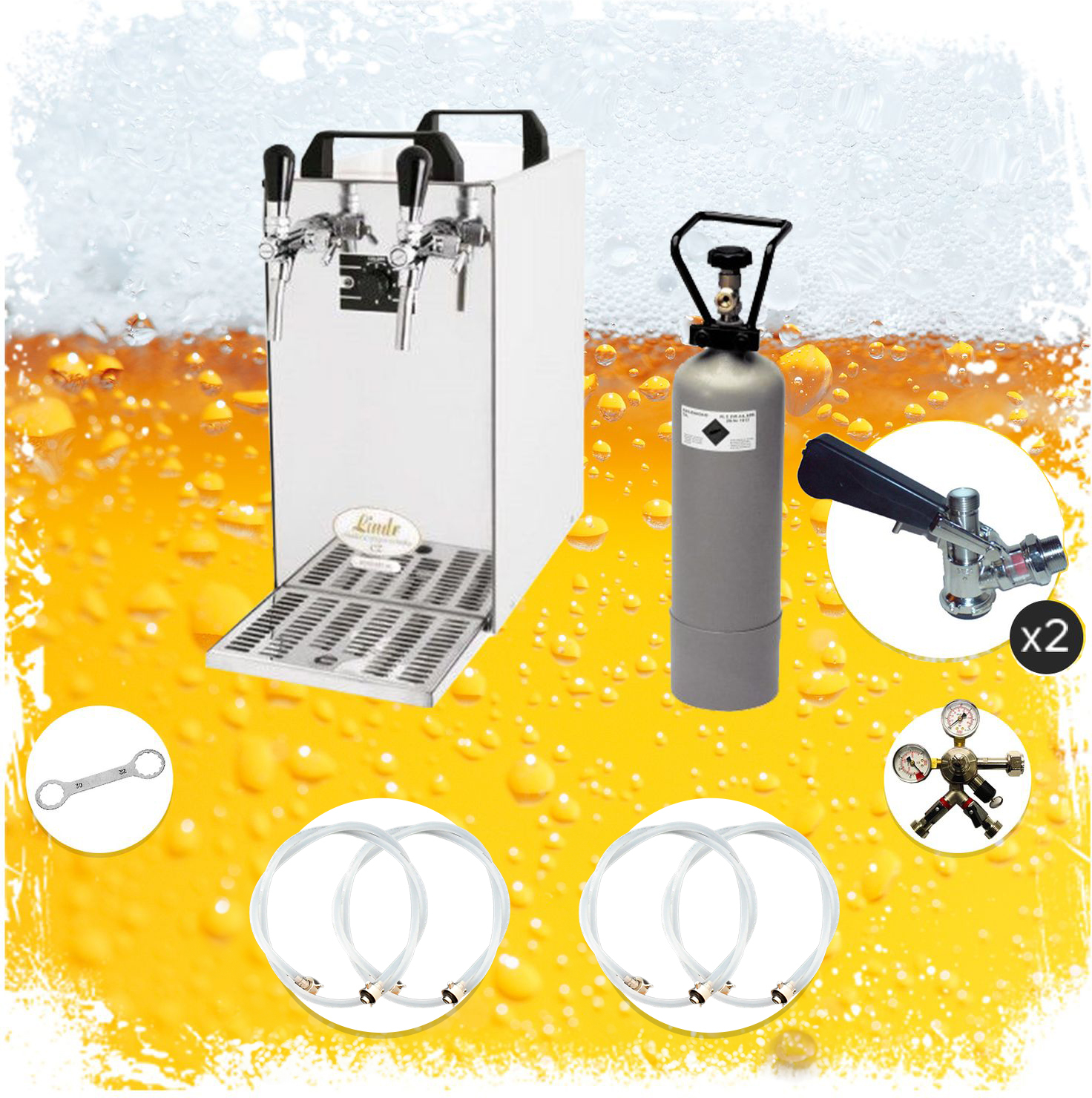 ich-zapfe Komplett Set - Zapfanlage, Bierzapfanlage - Kontakt 40 2-leitig Trockenkühler, Durchlaufkühler 50 Liter/h, Green Line, KeyKeg,KeyKeg NEW-4759