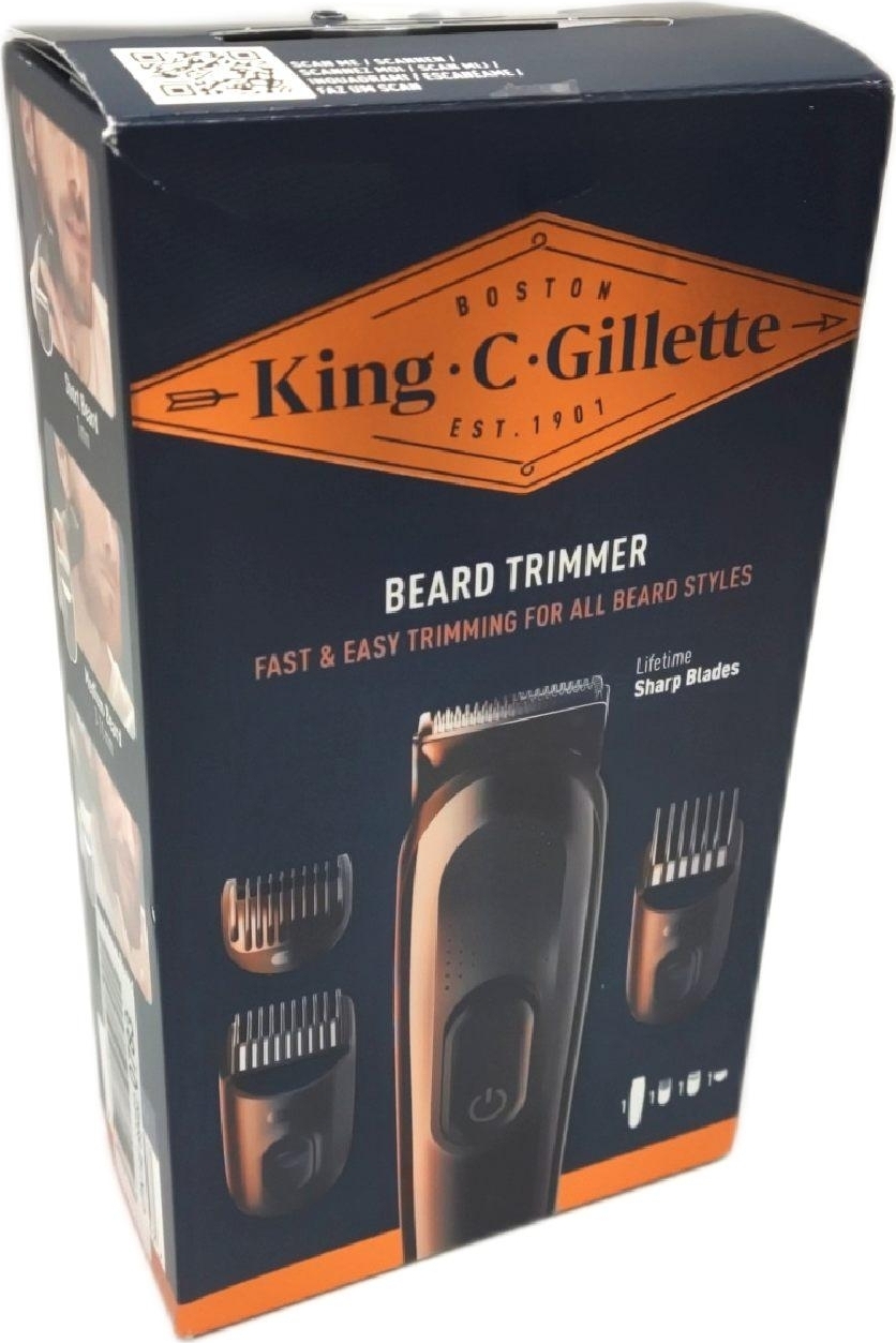 King C. Bezdrôtový zastrihávač fúzov Gillette doživotné ostré čepele umývateľné 3 nástavce trojdňové fúzy krátke dlhé fúzy svetlá farba