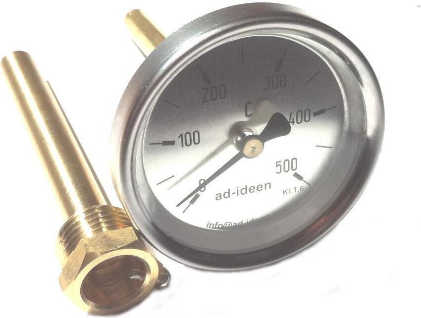 Ad Ideen 500°C Thermometer 100 mm Ofenthermometer Grillthermomter Smooker mit Tauchrohr