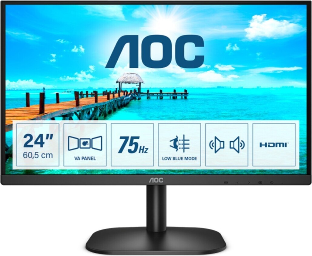 AOC B2 24B2XDAM, 60,5 cm (23.8"), 1920 x 1080 px, Full HD, LED, 4 ms, Čierna