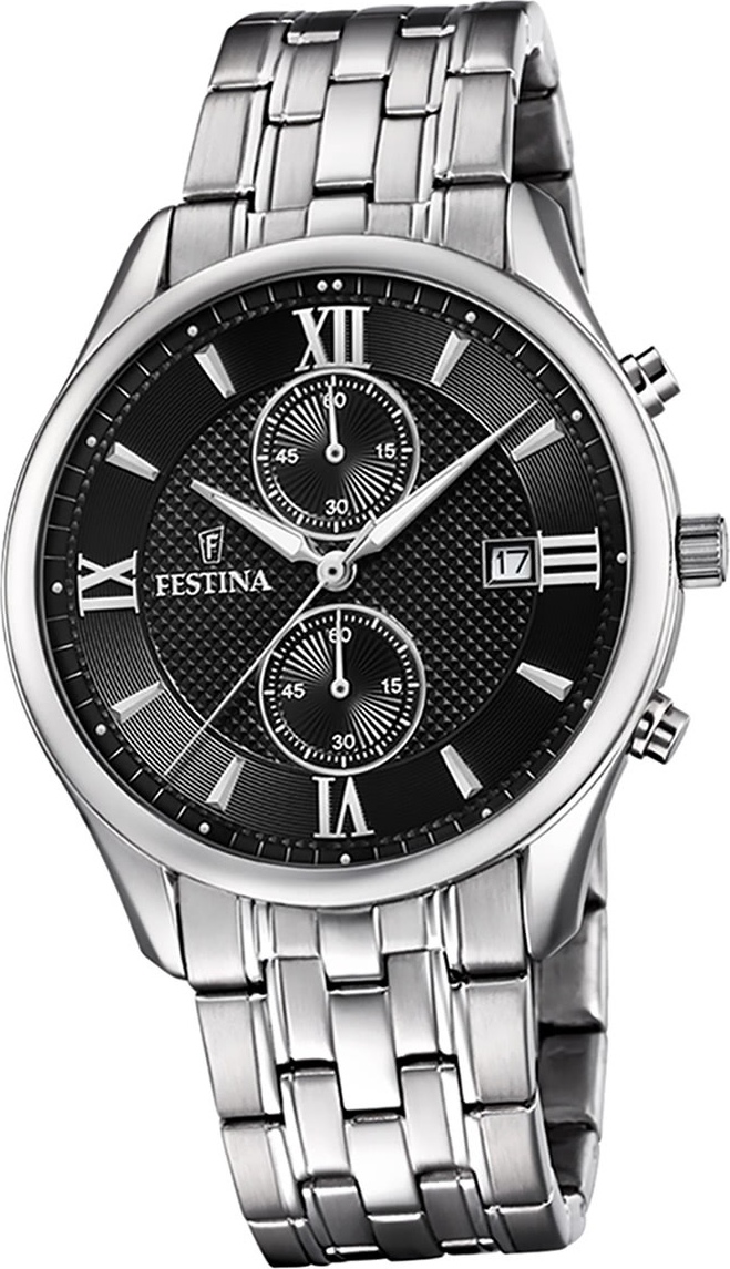 Festina Pánske hodinky z nehrdzavejúcej ocele F6854/8 s analógovým remienkom strieborné retro D2UF6854/8