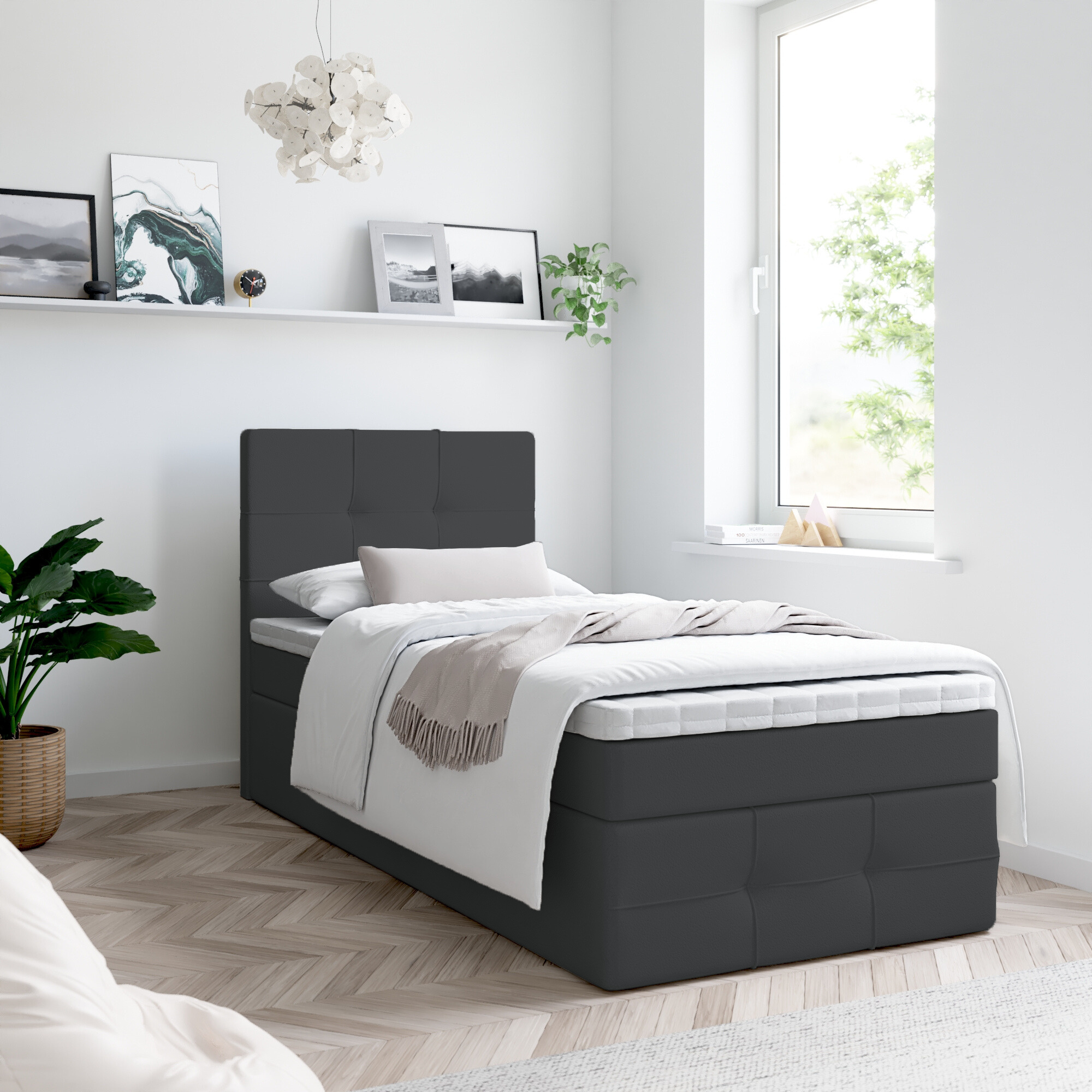 Boxspringbett, Kinderbett MERA PREMIUM MINI 80x200cm - OHNE Topper mit Bettkästen, Einzelbett, Stauraum, Jugendbett (Kunstleder Schwarz - MADRYT 1100)