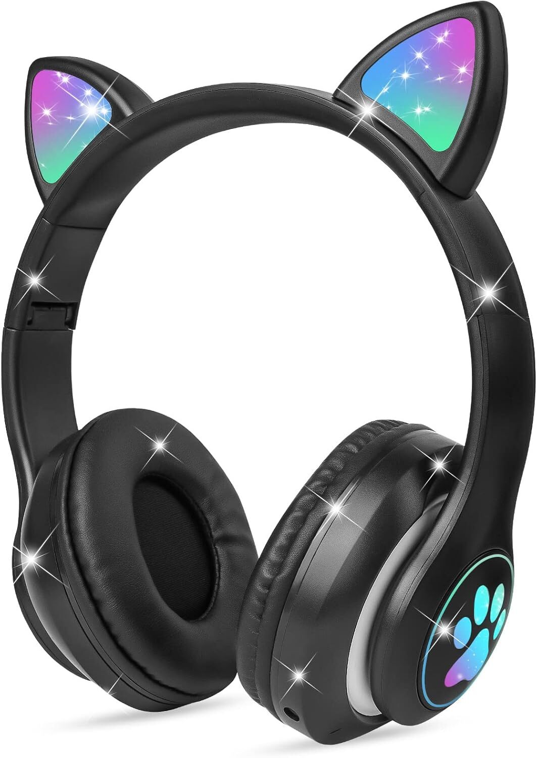 Detské slúchadlá Bluetooth, dievčenské slúchadlá Cat Ear Over-Ear s LED svetlom Skladacie stereo slúchadlá Wireless, slúchadlá pre deti s mikrofónom