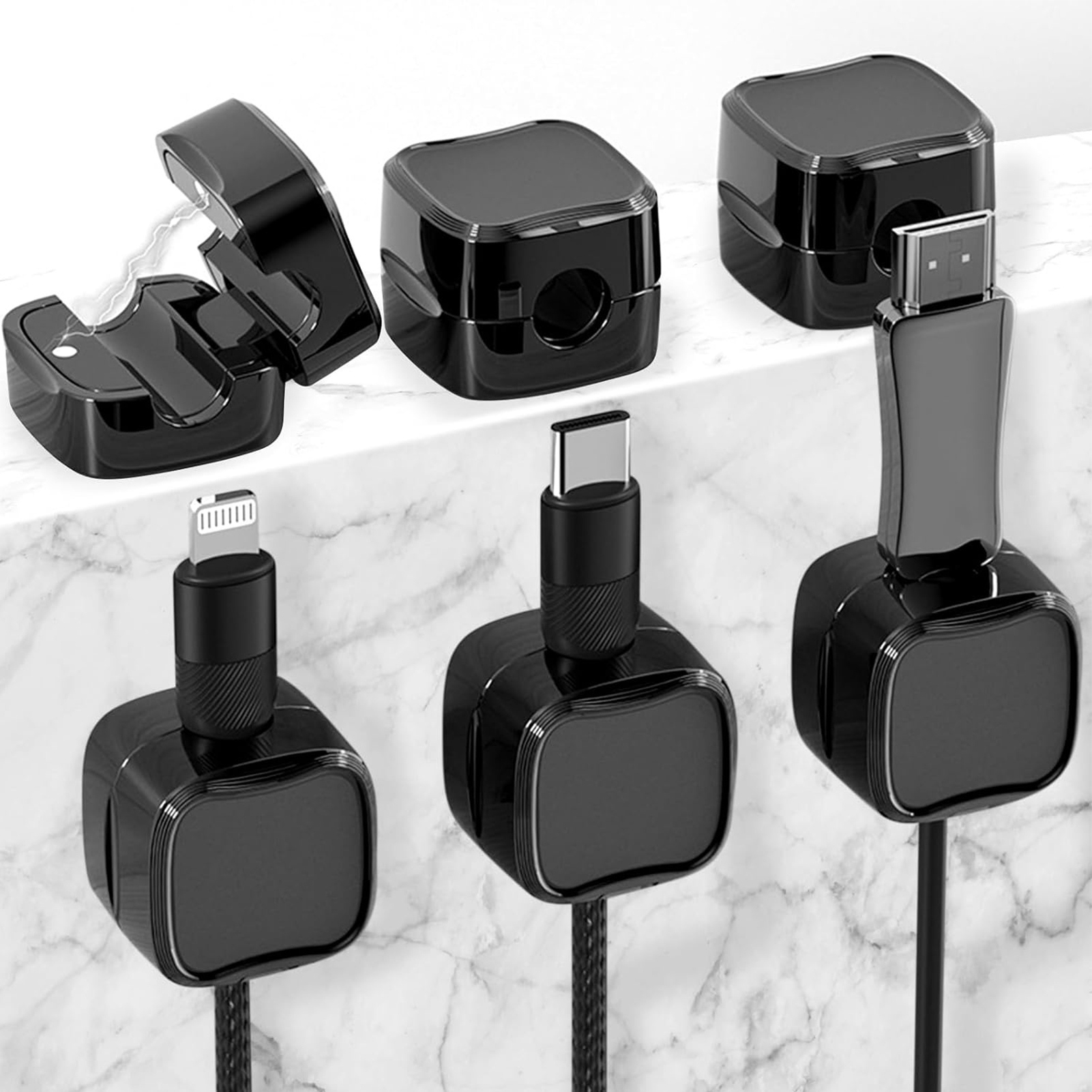 6 Stück Magnetische Kabelhalter Selbstklebend – Transparente Farben, Für Alle Kabel Bis 7.5mm, Rückstandsfrei Entfernbar
