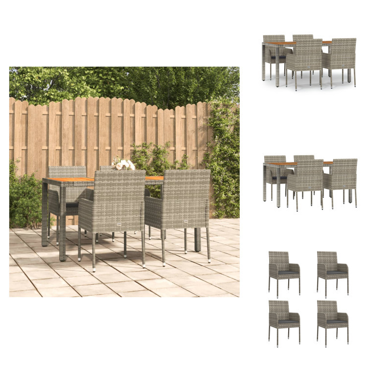 vidaXL 5-dielny záhradný jedálenský set s vankúšmi sivý polyratan - Záhradný nábytok sety