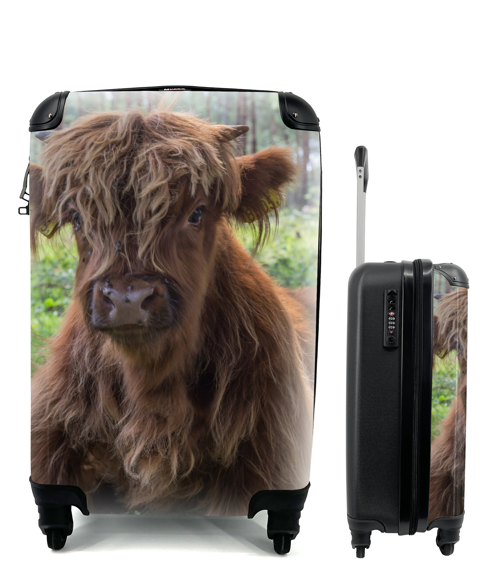 MuchoWow® Koffer Handgepäck Trolley Rollkoffer Kleine Reisekoffer mit 4 Rollen - Schottischer Highlander - Kröte - Tiere - Cabin Size < 55x40x23 cm & 55x40x20 cm - Fotokoffer - Kabinenkoffer - Boardgepäck - Reise-Box - Reisekoffer - Reisegepäck - Koffer mit Bild - Trolley für Kinder 68|298991179