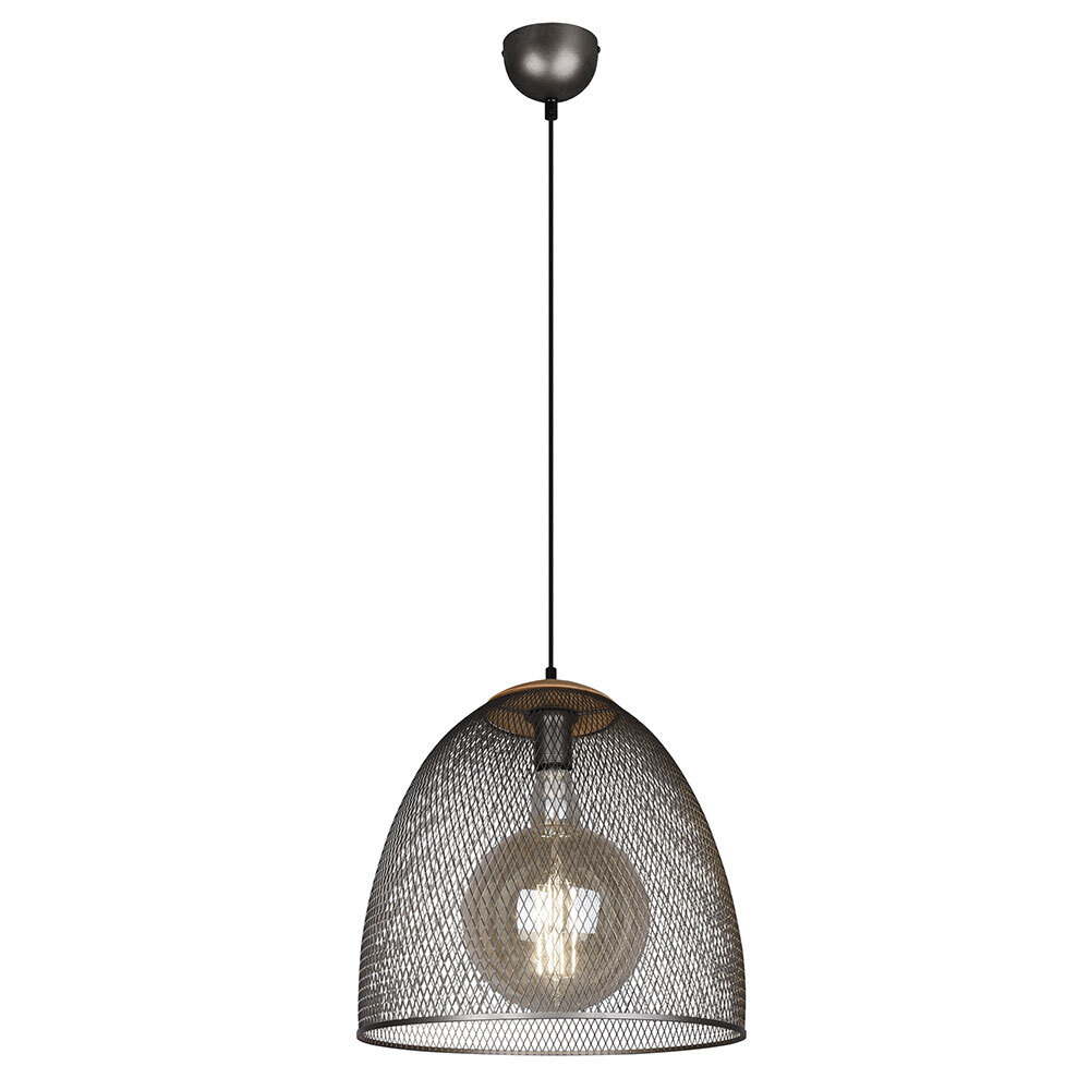 etc-shop Pendelleuchte, Gitteroptik, Holz, silber, H 150 cm 122282