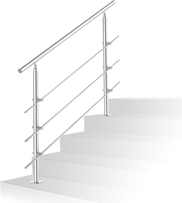 Hengda Edelstahl-Handlauf Gel?nder f¹r Treppen Br¹stung Balkon mit 3 Querstreben (80cm, 3 Querstreben) RLHD-1-4009
