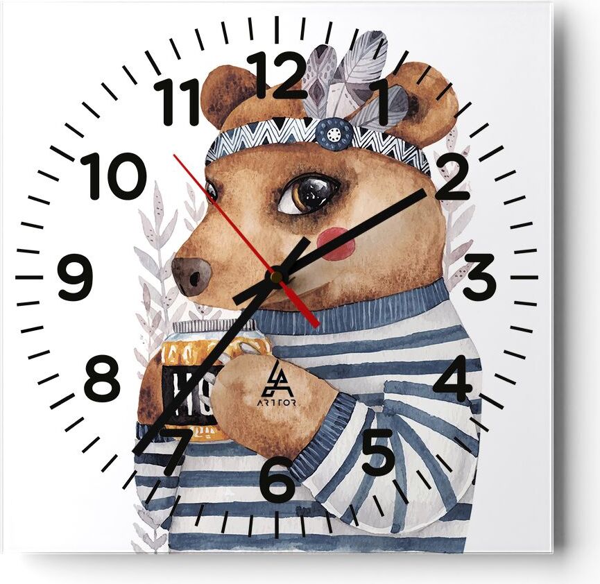 Arttor Wanduhr - Quadrat - Glasuhr - Anthropomorphisierung Bär Kinder - 40x40cm - Schleichendes Uhrwerk - Lautlos - zum Aufhängen bereit - Dekoration Modern - Wanddekoration aus Glas - C4AC40x40-4367