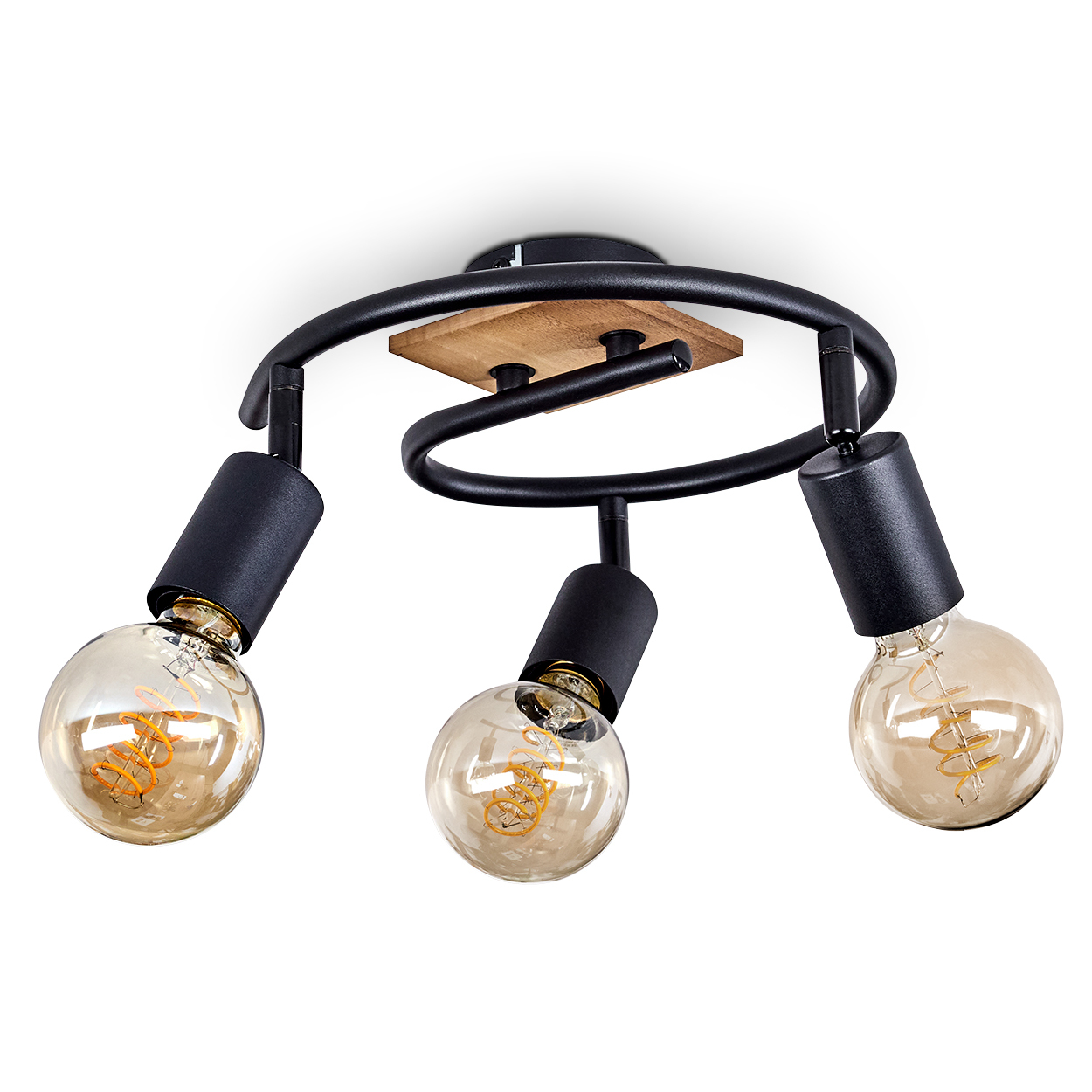 hofstein Agnino »Agnino« runde Deckenlampe aus Metall/Holz in Schwarz/Natur H3448700