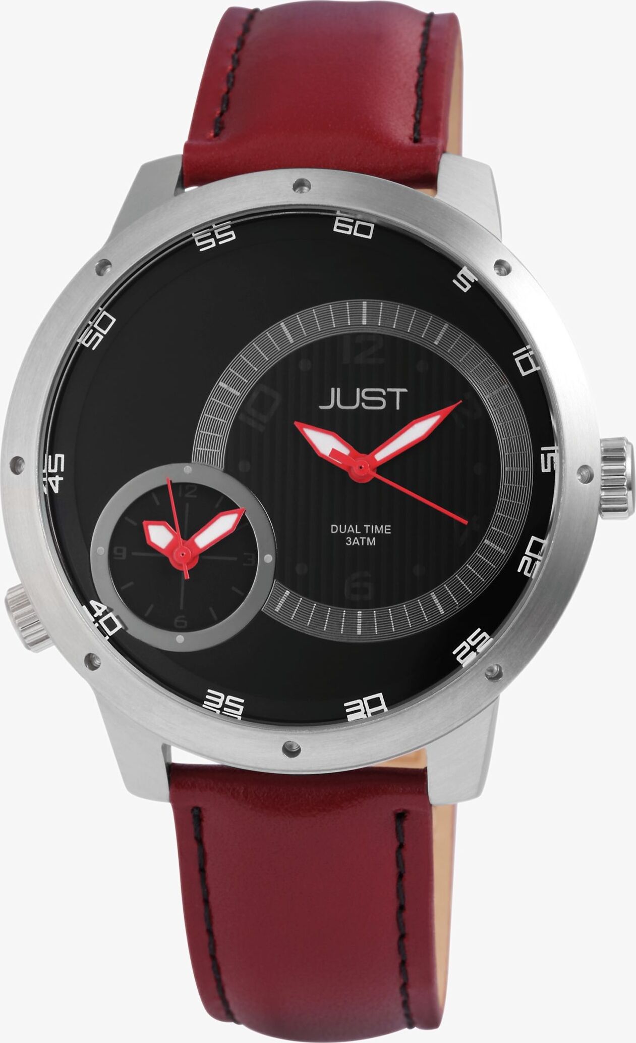 Just Herrenuhr Echtlederband 2 Zeitzonen