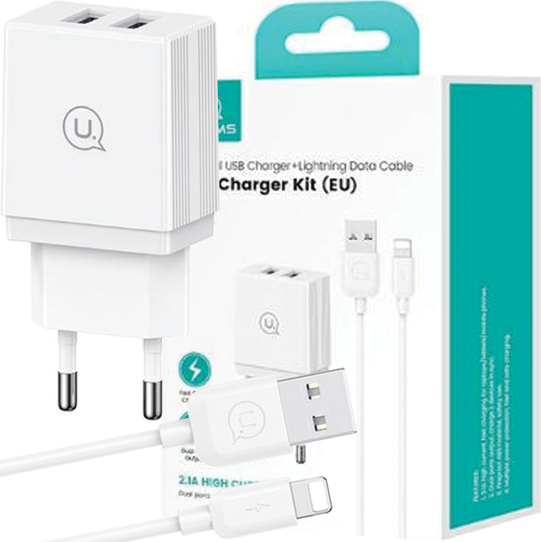 Usams Ład. Siec. 2Xusb 18W + Kabel Lightning/Usb-A Fast Charging Biały/White Series Hc Hcxltz01