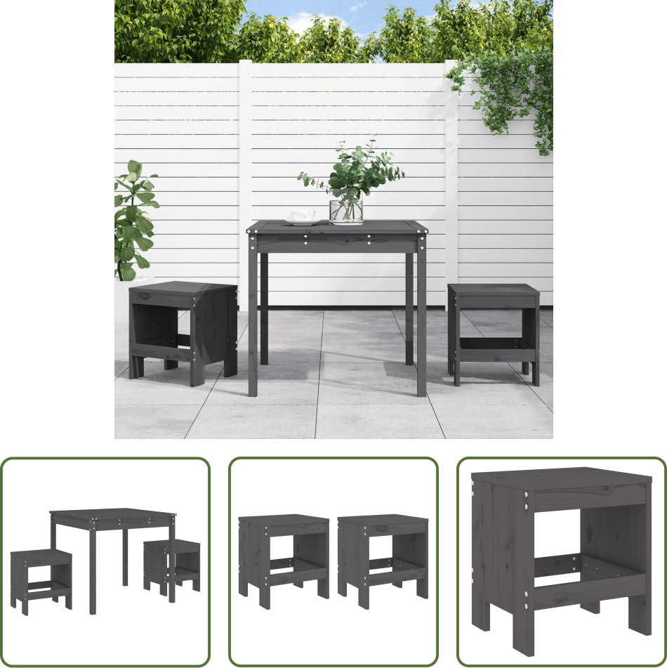 The Living Store 3-dielny záhradný bistro set sivý z masívneho borovicového dreva