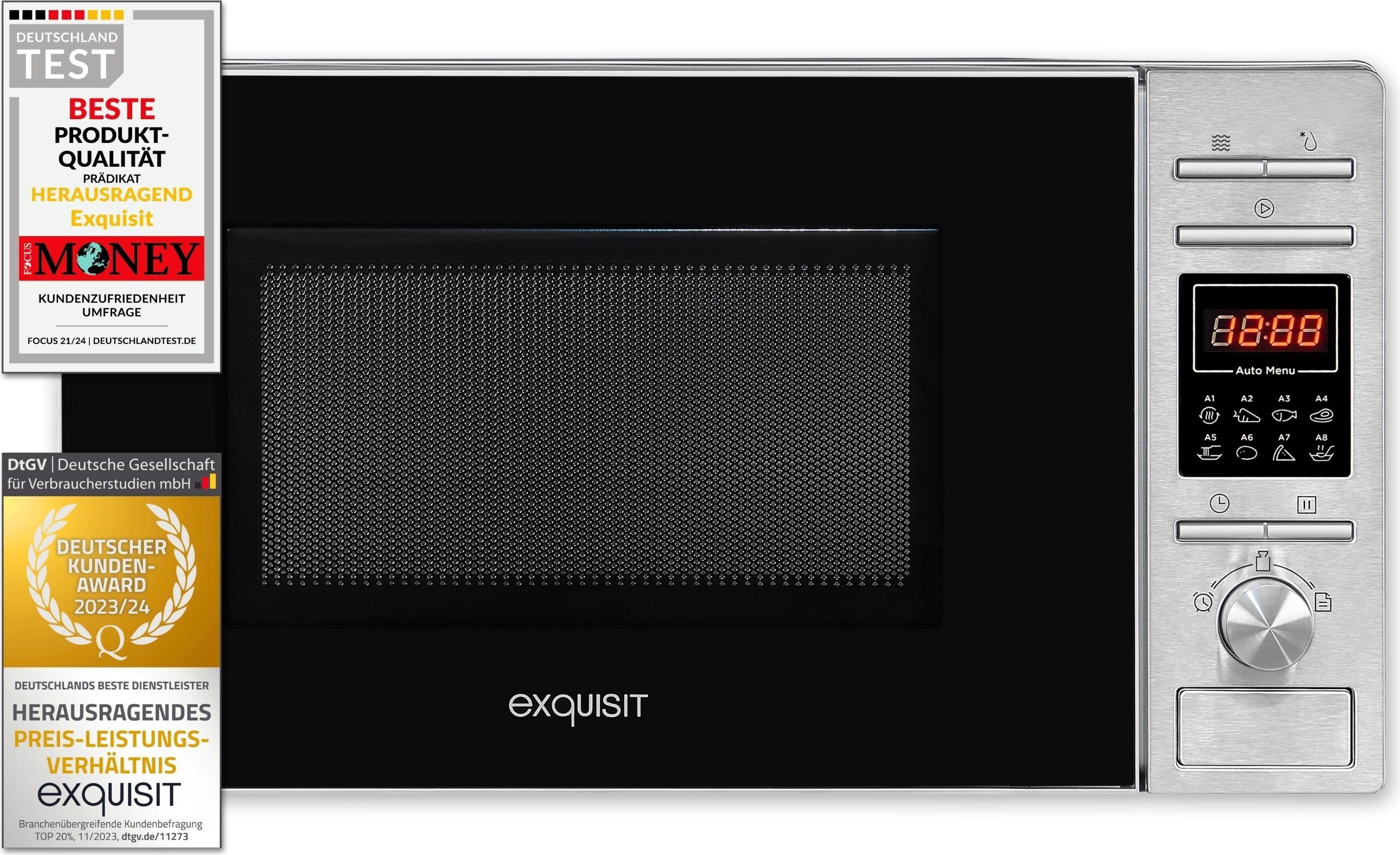 Exquisit Mikrowelle MW 820 DI | max. 700 W | Garraum 20 l | Inox Glas Front 0910103