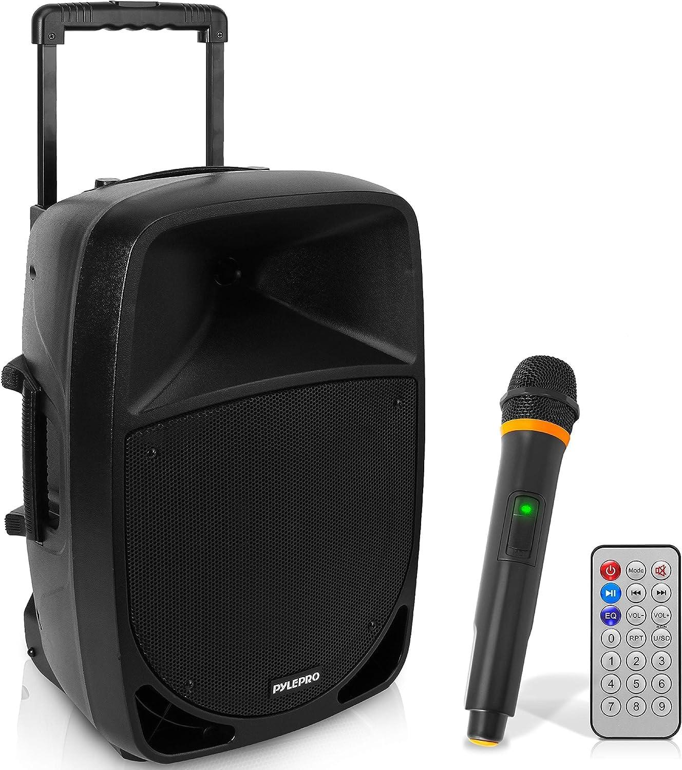 Pyle PA Musikbox, Partybox,Tragbare Karaoke Maschine mit Mikrofon,Party Lautsprecher mit Bluetooth, Sound Anlage 12'' Subwoofer, PA Anlage Komplettset