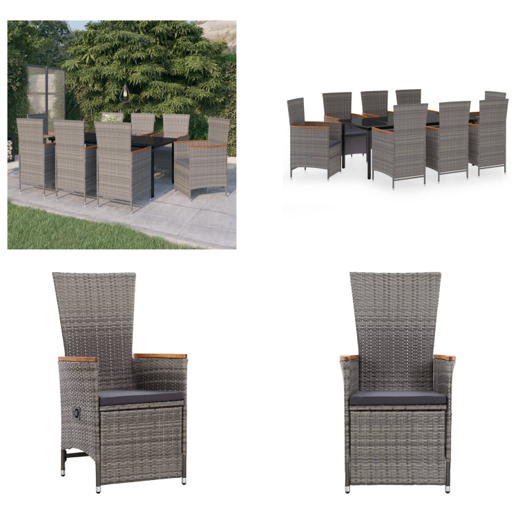 vidaXL 9-dielny záhradný jedálenský set s vankúšmi sivý - Záhradný jedálenský set - Záhradné jedálenské skupiny - Záhradný set nábytku - Záhradný set nábytku