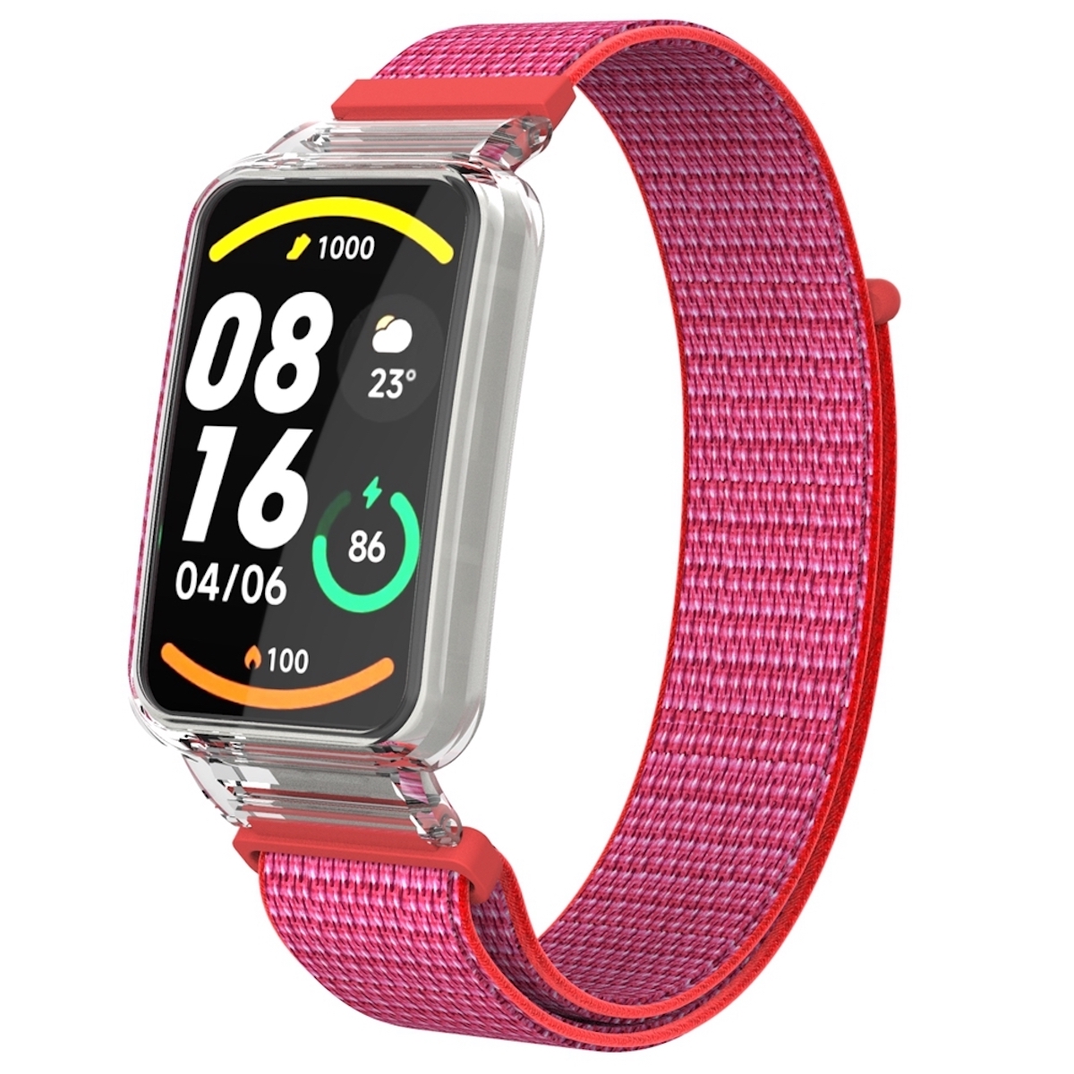 Pre Xiaomi Mi Band 7 Pro 2 v 1 hodinkový remienok s nylonovou tkaninou a integrovaným ochranným krytom Náhradné inteligentné hodinky Smart Watch Pink