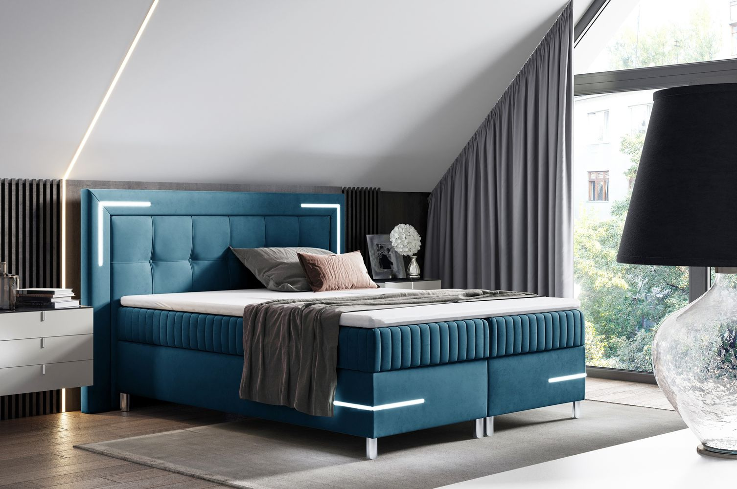 Manželská posteľ 160x200 RONA 1 - tmavo modrá + topper ZDARMA