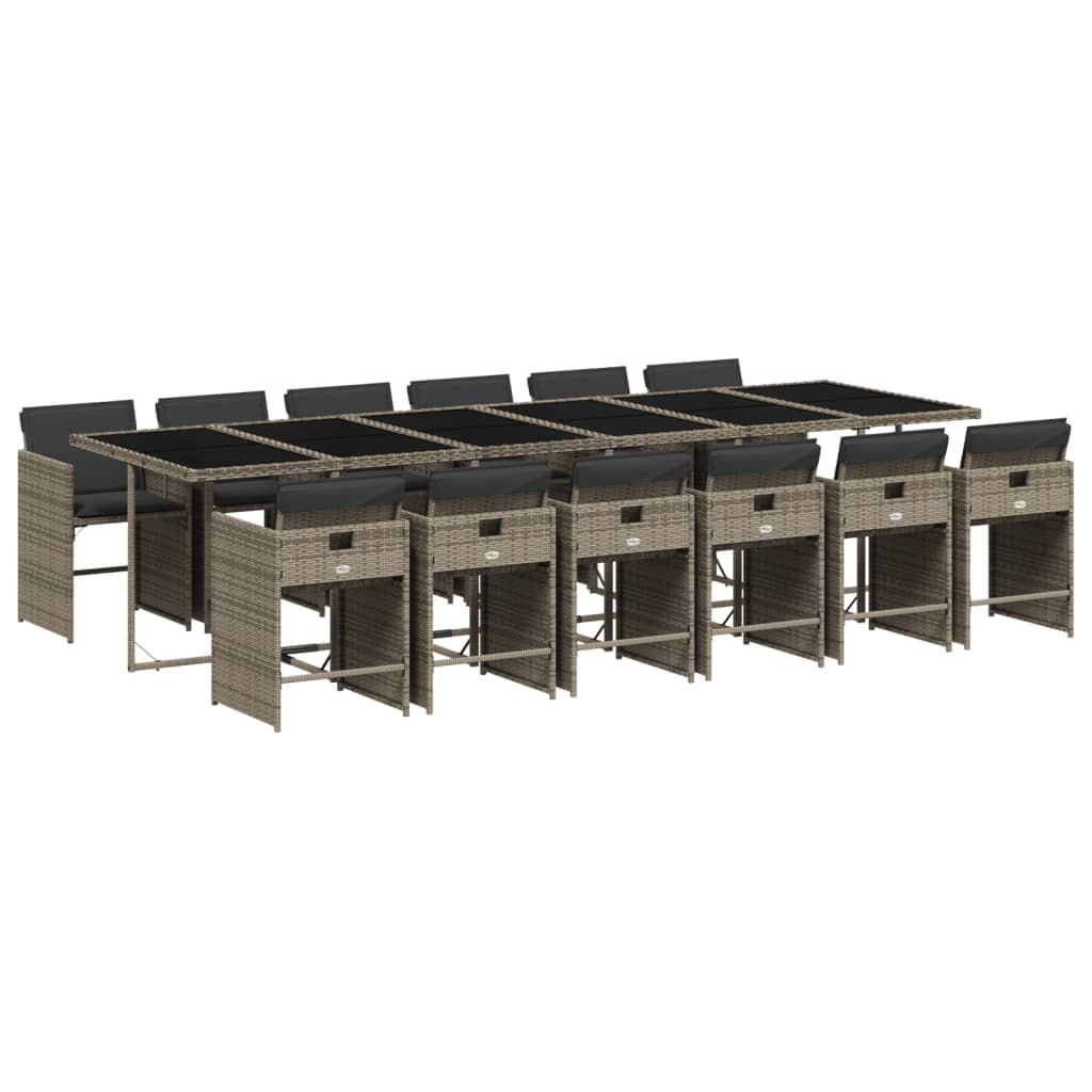 vidaXL 13-dielny záhradný jedálenský set s vankúšmi sivý polyratan