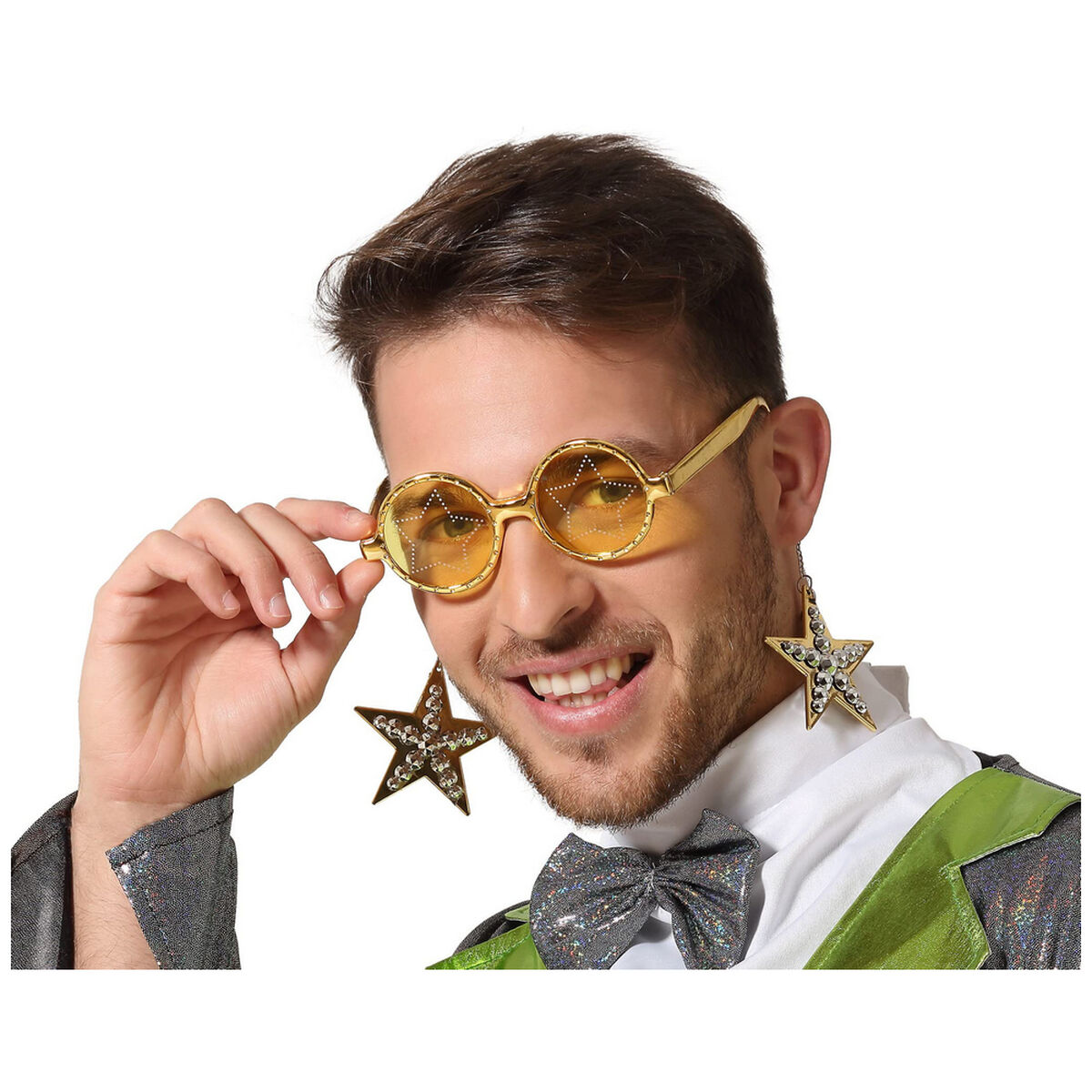 BigBuy Carnival Atosa Goldene Runde Sonnenbrille Mit Glam-rockstar-sonnenbrille Golden Golden One Size Golden Stars