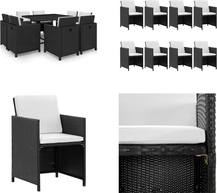 vidaXL 9-dielny záhradný jedálenský set s vankúšmi polyratan čierny - Set záhradného nábytku - Sety záhradného nábytku - Záhradný stôl a stoličky - Záhradné stoly a stoličky