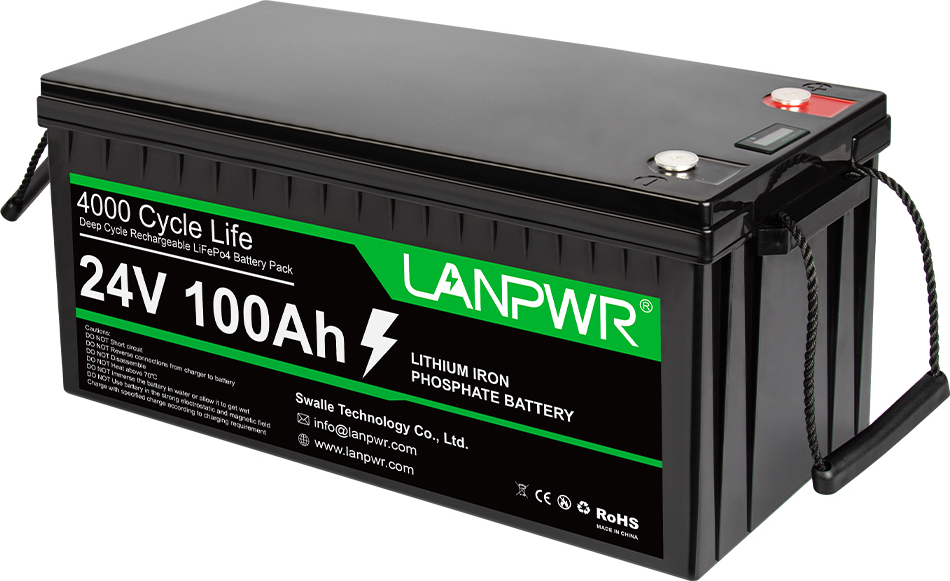 LANPWR 24 V 100 Ah LiFePO4 lítiová batéria, núdzové napájanie, 2560 Wh, viac ako 4000 cyklov hlbokého vybitia, integrovaný 100 A BMS, 100 % DOD, sériové/paralelné zapojenie