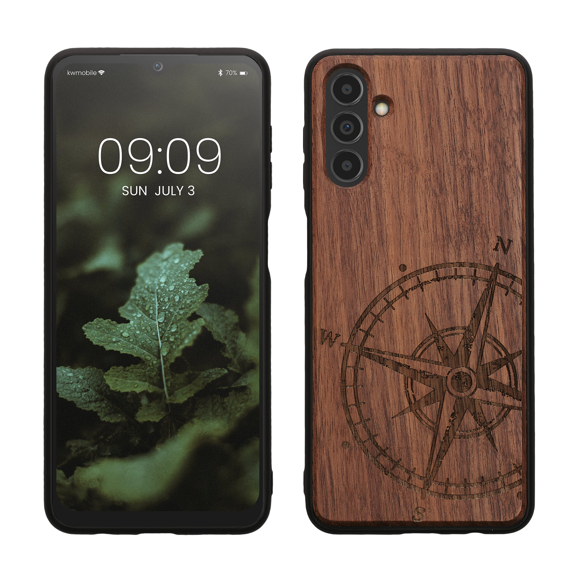 K­w­m­o­b­i­l­e Handyhülle Für OnePlus Nord Aus Holz Mit Kompass-Design – Dunkelbraun, TPU-Schutz