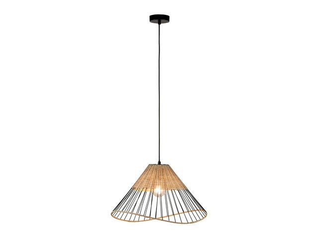 JUST LIGHT Hängeleuchte, Metall, schwarz, Holzgeflecht, H 120 cm 132162