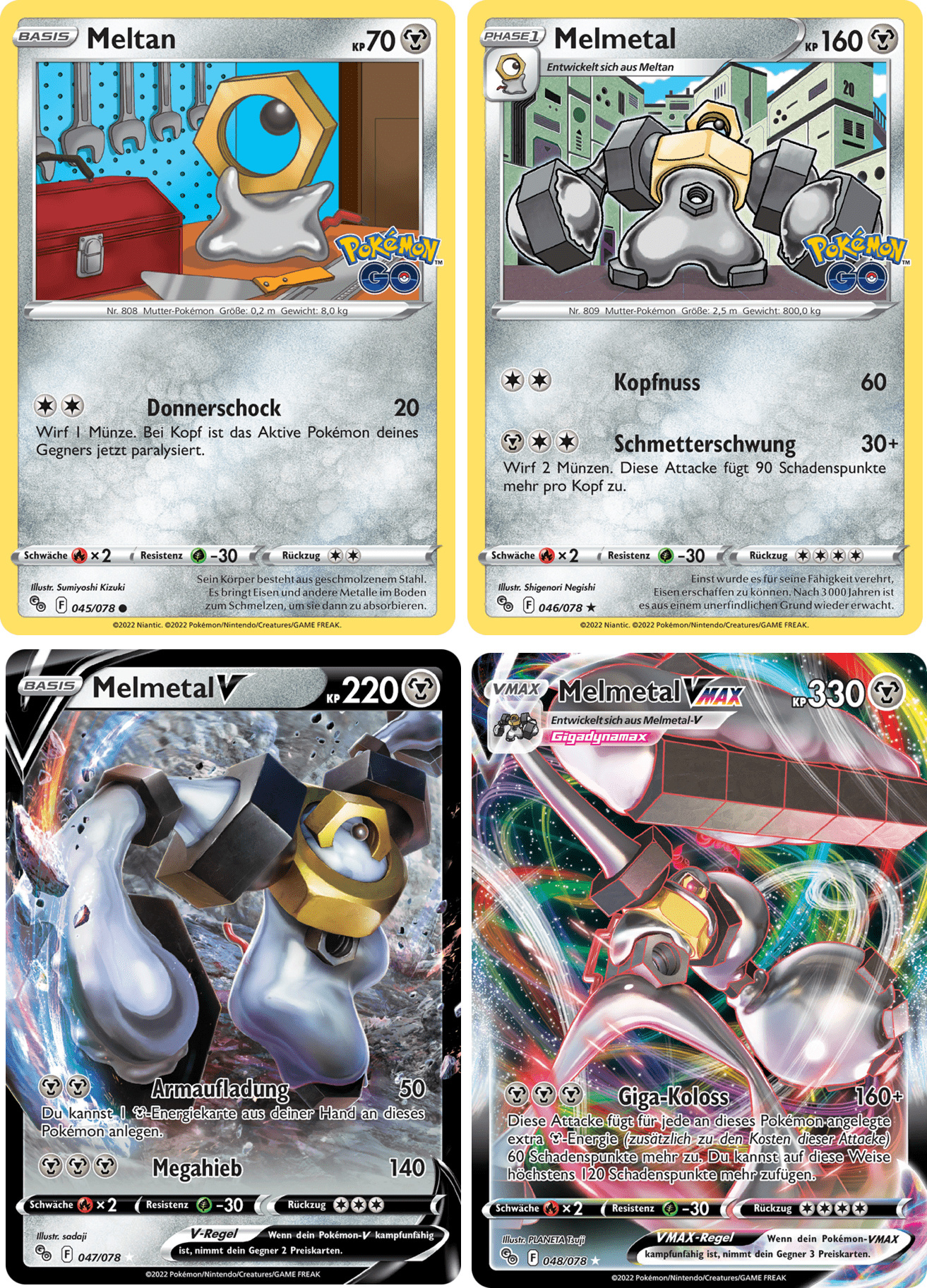 The Pokemon Company Meltan & Melmetal Rare Holo & -V & -VMAX SET Schwert & Schild Pokemon GO 45-48/78 Sammelkarten Pokemon Einzelkarten