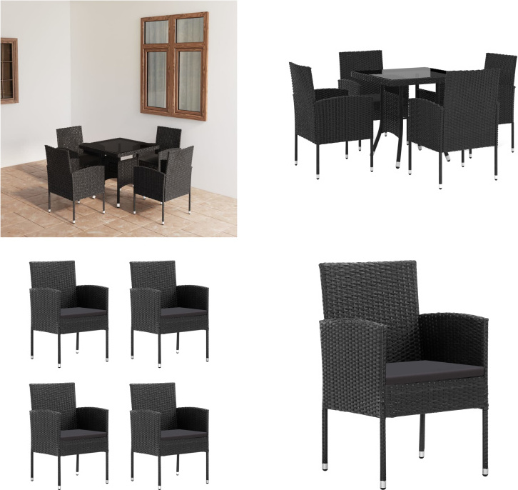 vidaXL 5 ks záhradný jedálenský set poly ratan čierny - Set záhradného nábytku - Sety záhradného nábytku - Záhradný stôl a stoličky - Záhradné stoly a stoličky