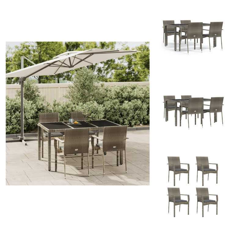 vidaXL 5-dielny záhradný jedálenský set s vankúšmi sivý polyratan - Záhradný nábytok sety