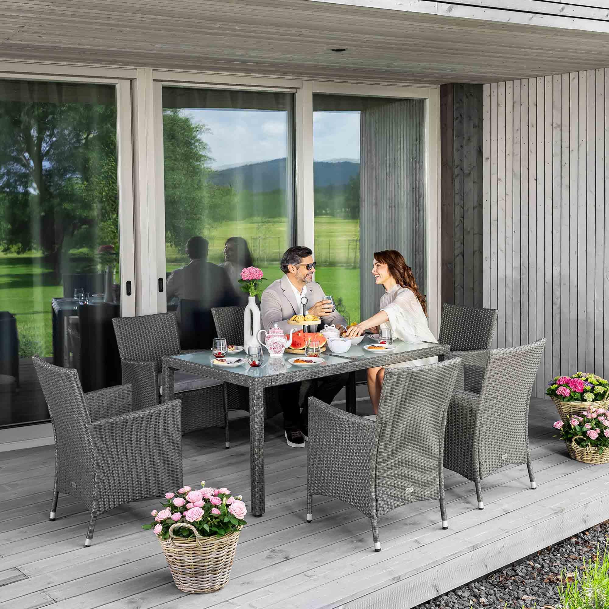 di volio set záhradného nábytku so stolom a stoličkami VERONA Set 6+1 - sivý/sivá