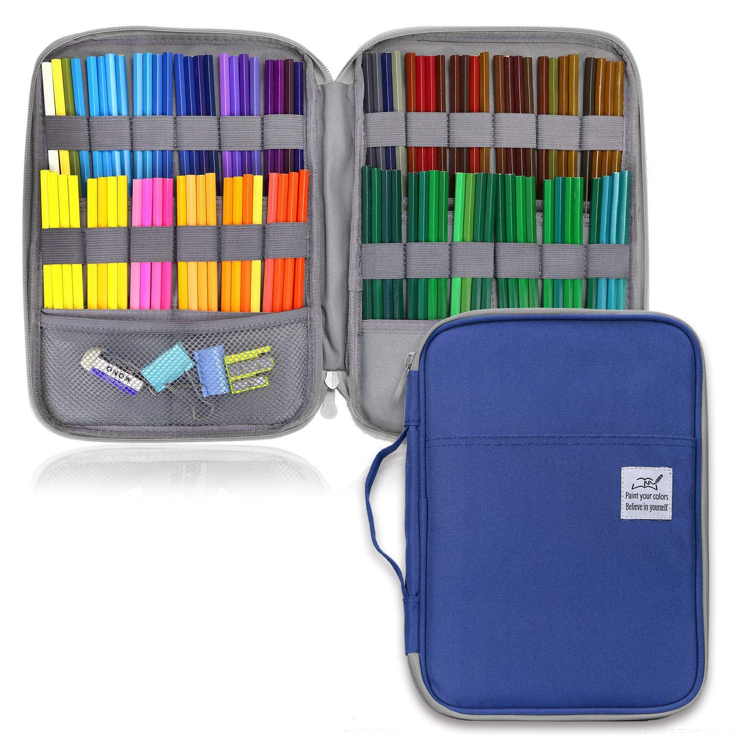 Markenlos Federmäppchen mit 96 Fächern – ein geräumiges Etui für Prismacolor-Aquarellstifte und Gelstifte, für Schüler und Künstler, marineblau