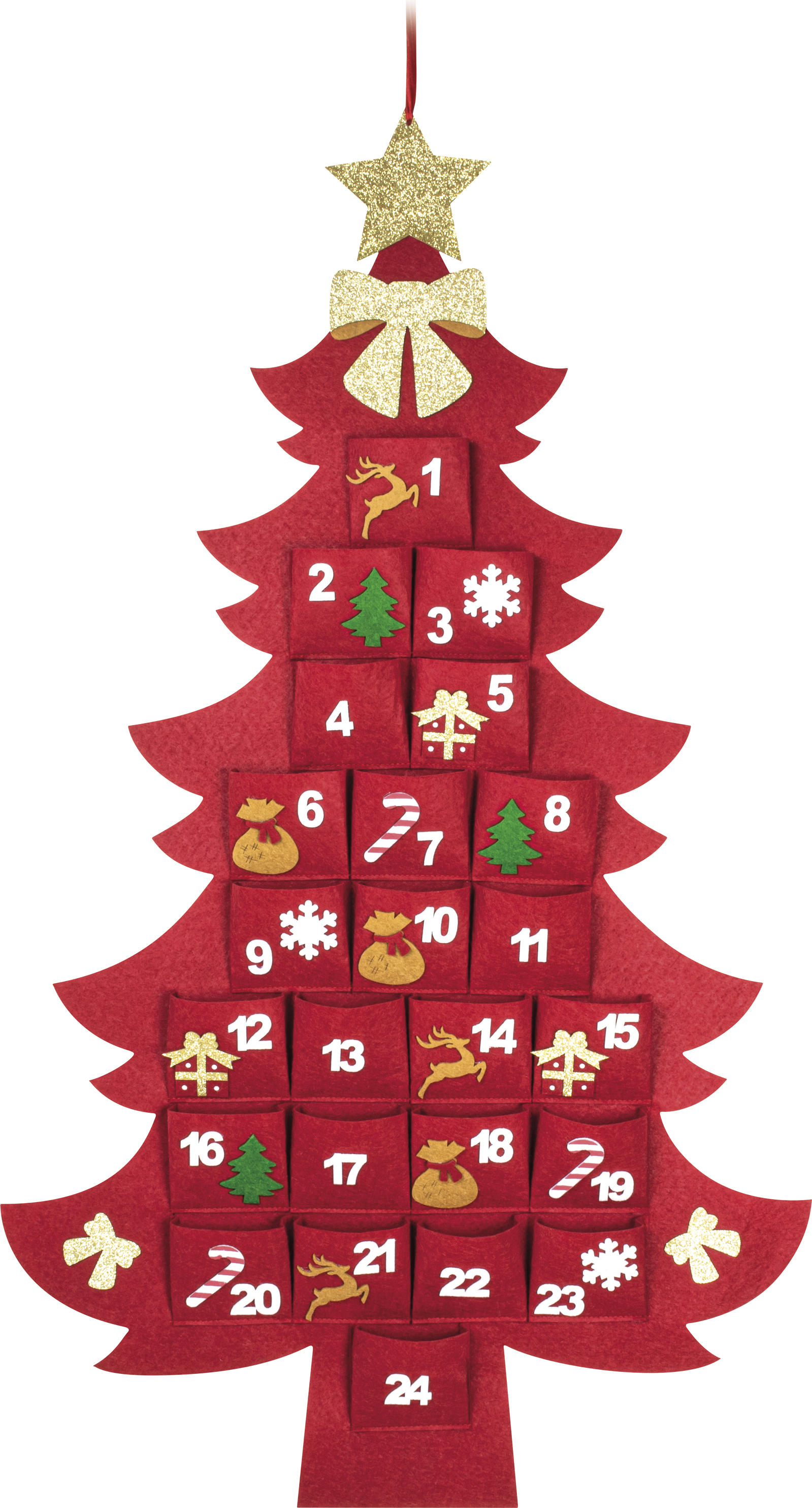 RETLUX RXL 452 Plstený Adventný kalendár stromček, 90 cm, červená farba