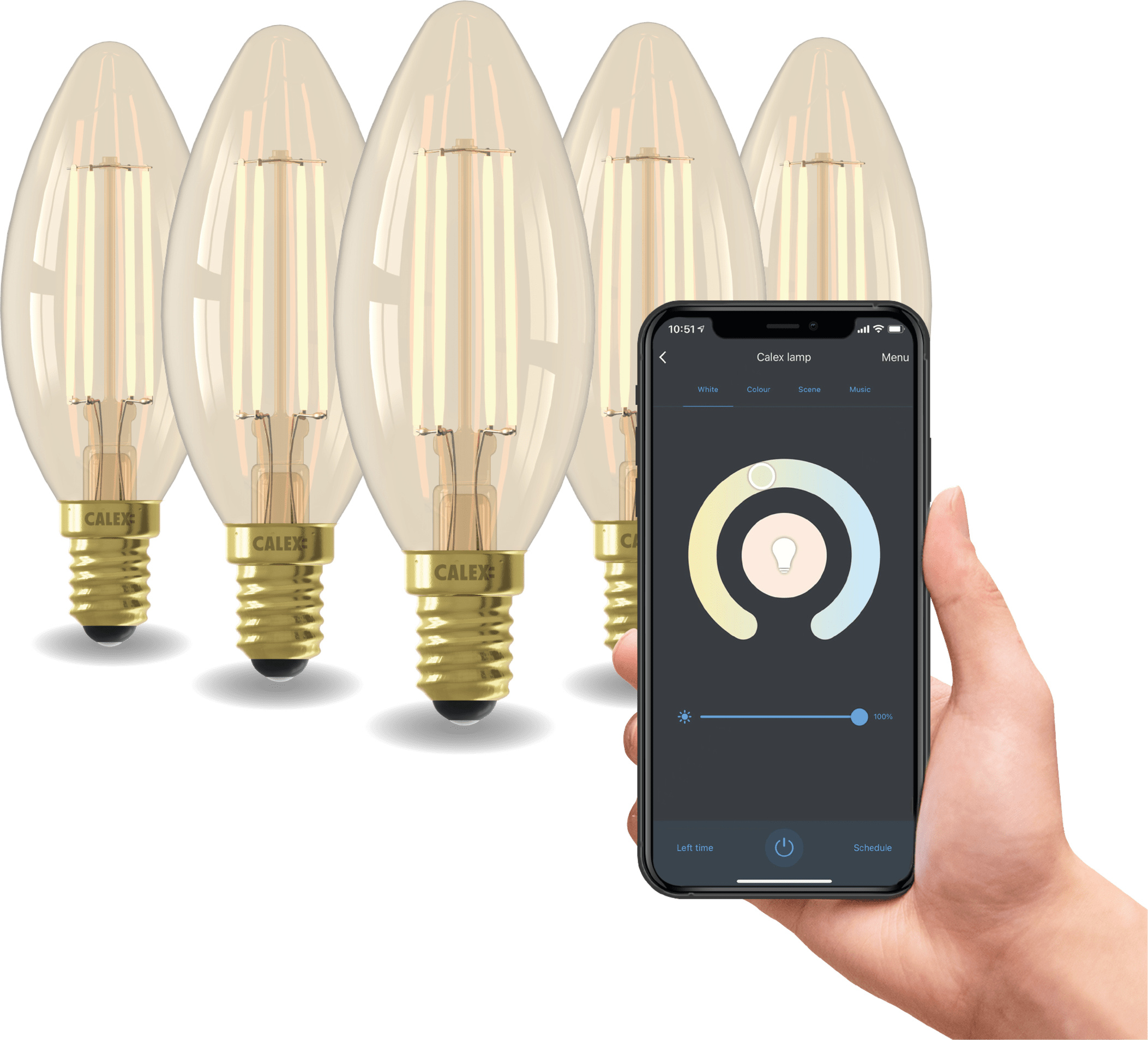 Calex Smart LED Lampe, E14, B35, Gold Filament, warmweißes Licht, dimmbar, WLAN App- & Sprachsteuerung, 5er Pack 5101002900-5