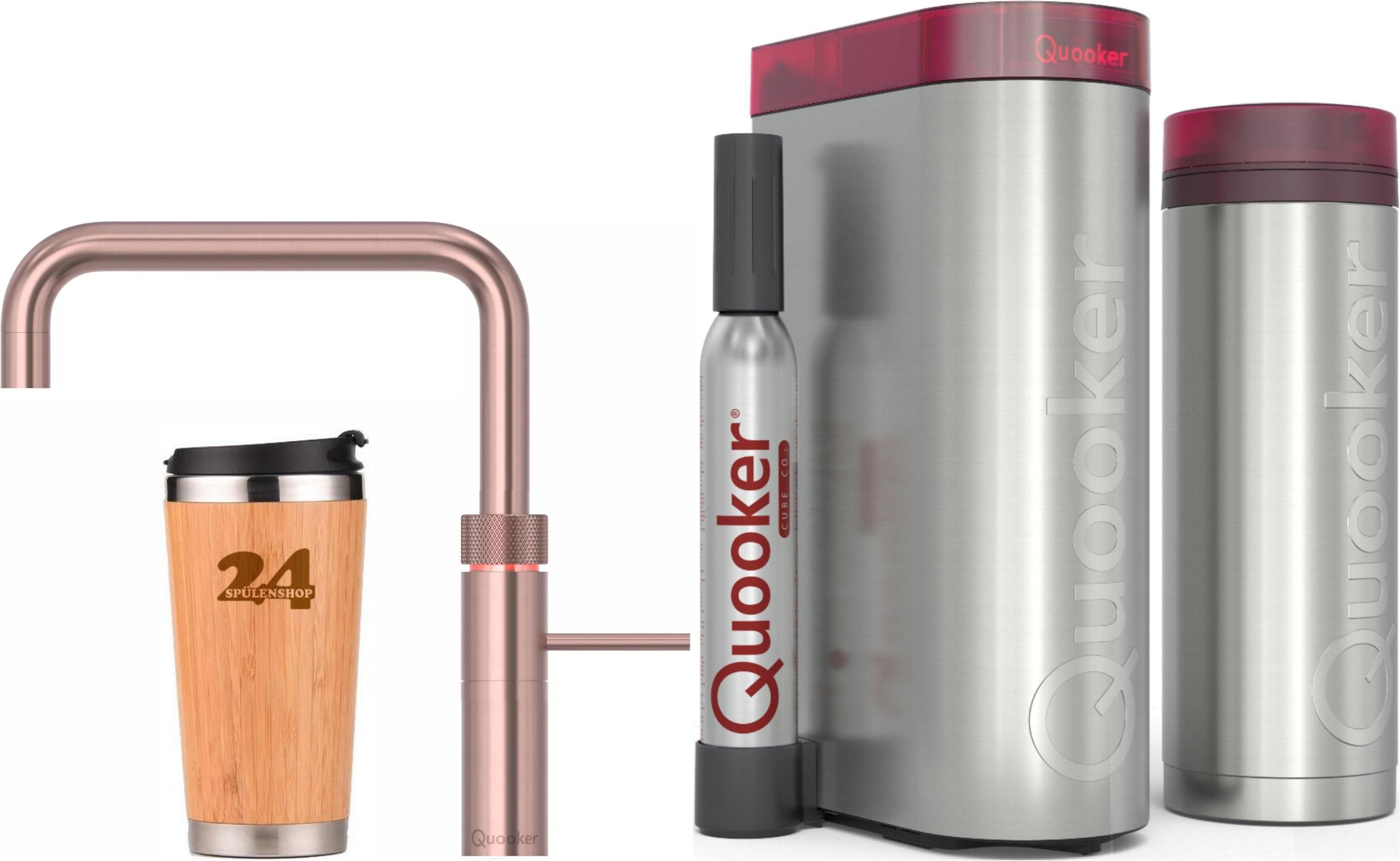 "QUOOKER FUSION SQUARE Festauslauf Kupfer Rose' PVD VAQ PRO3 mit CUBE 2 Der Wasserhahn, der alles kann! (3FSRCOCUBE)" (2-St) 100°C Kochendwasserhahn