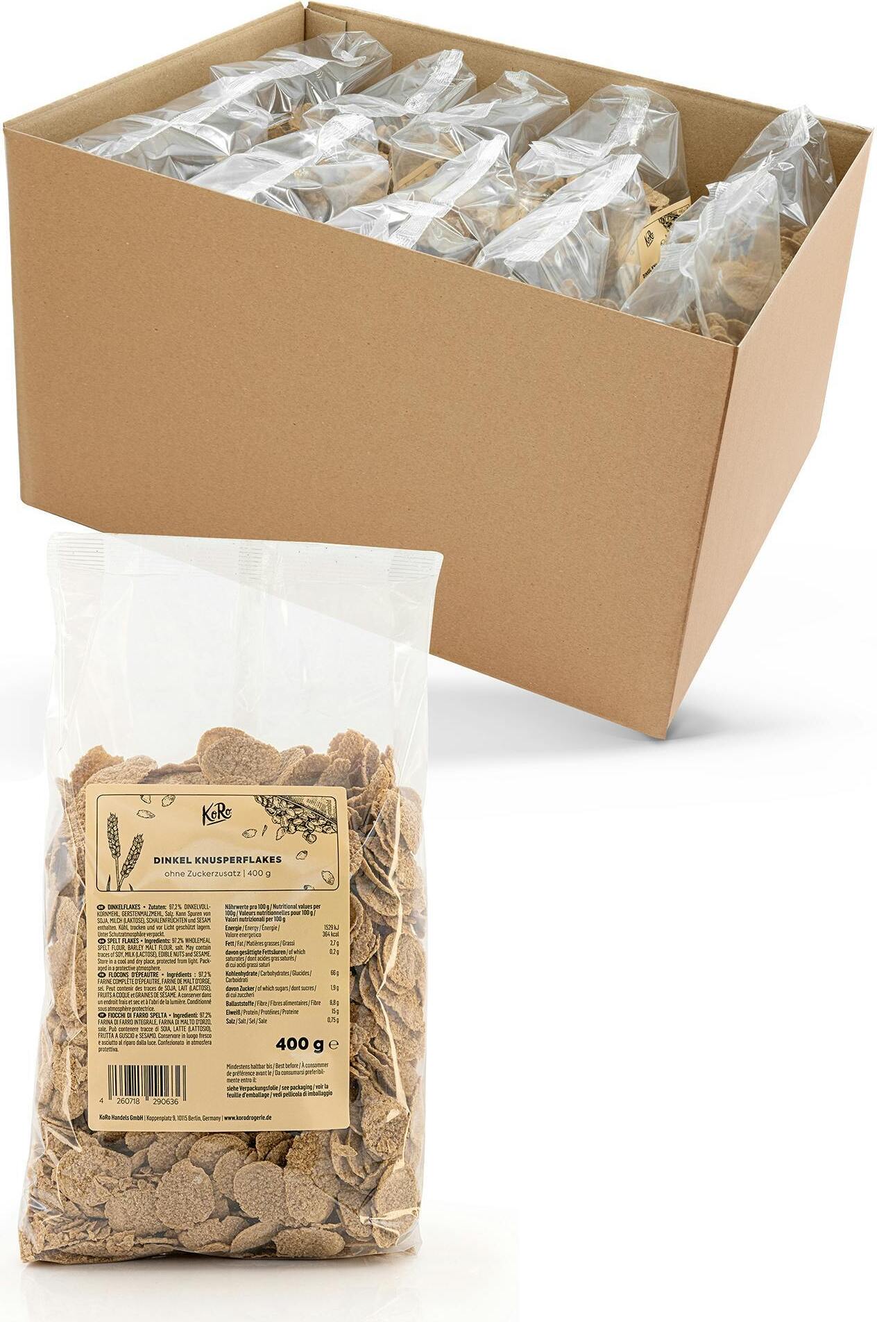 KoRo | Dinkel Knusperflakes ohne Zuckerzusatz 10 x 400 g DINKEL_008_T10