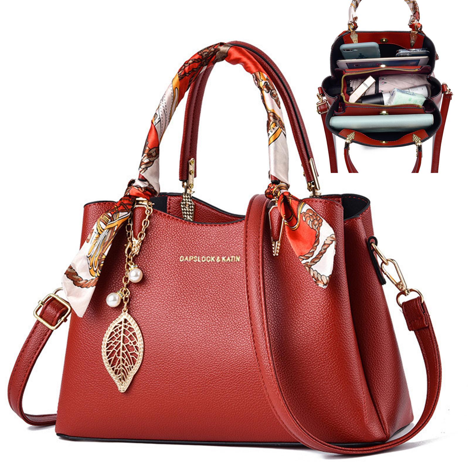 MODFU Handtaschen, Damen Handtasche Set, Schultertasche, Umhängetasche mit Blauem Seidenschal, Elegant & Vielseitig, Groß & Geräumig, Alltag, Büro, Shopping, Reisen, Rot