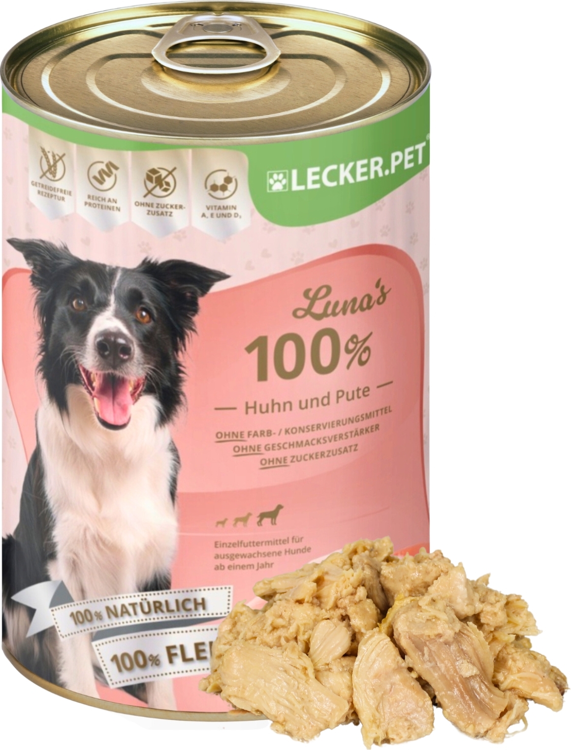 12 x 400 g Lecker.Pet® Luna's 100 % Huhn und Pute Hundefutter Nassfutter 51428-002