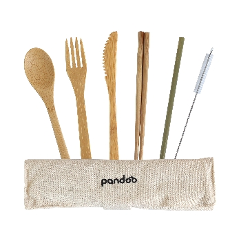 Pandoo Bambus-Reisebesteck-Set mit Stäbchen und Strohhalm