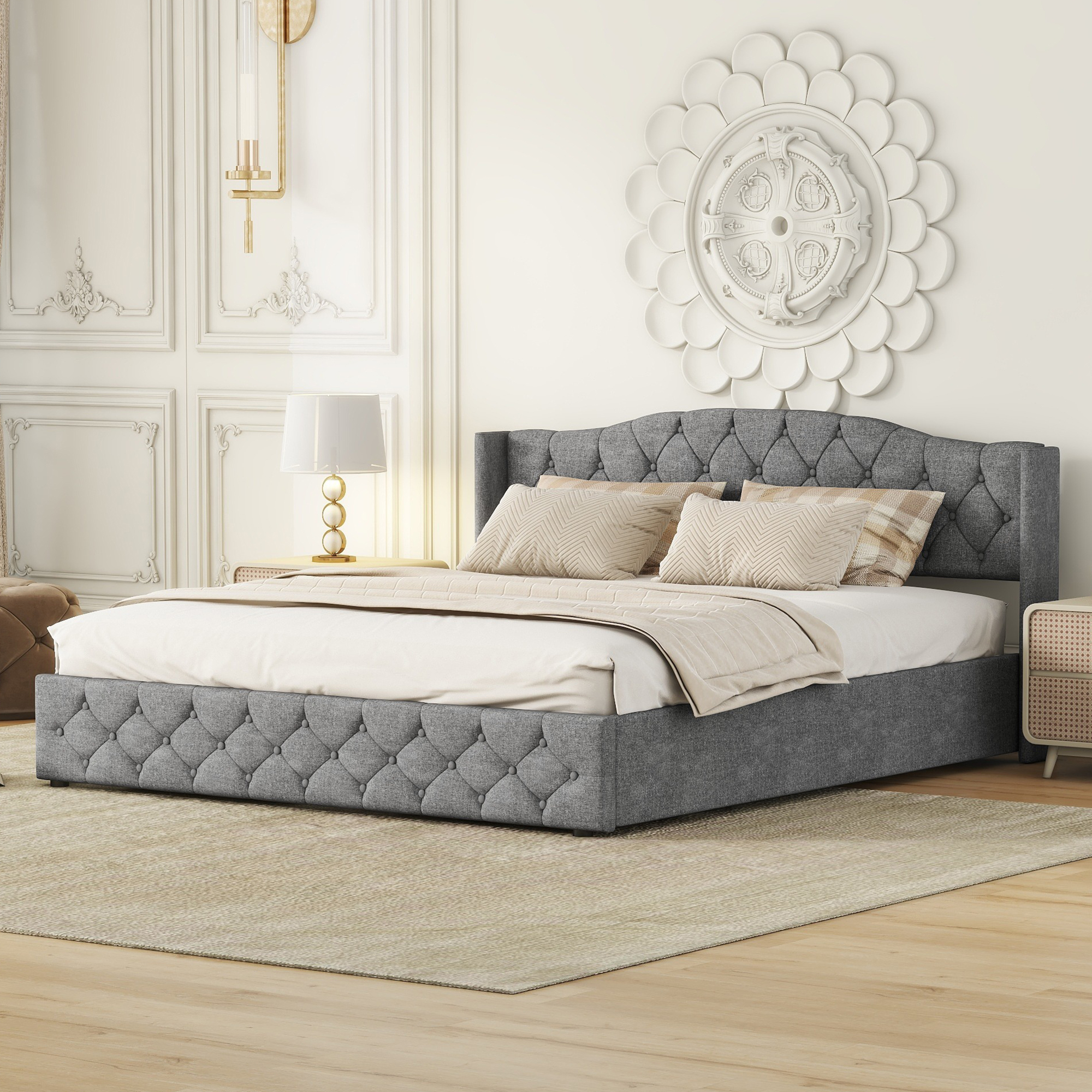 Multifunkčná čalúnená posteľ Sweiko 180x200cm s hydraulickými ložiskami, sivá