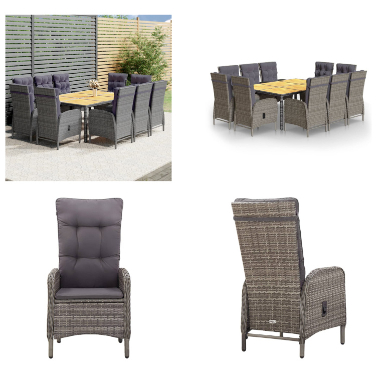 vidaXL 11-dielny záhradný jedálenský set z polyratanu sivý - Záhradný jedálenský set - Záhradné jedálenské sety - Jedálenský set z polyratanu - Vonkajší jedálenský set