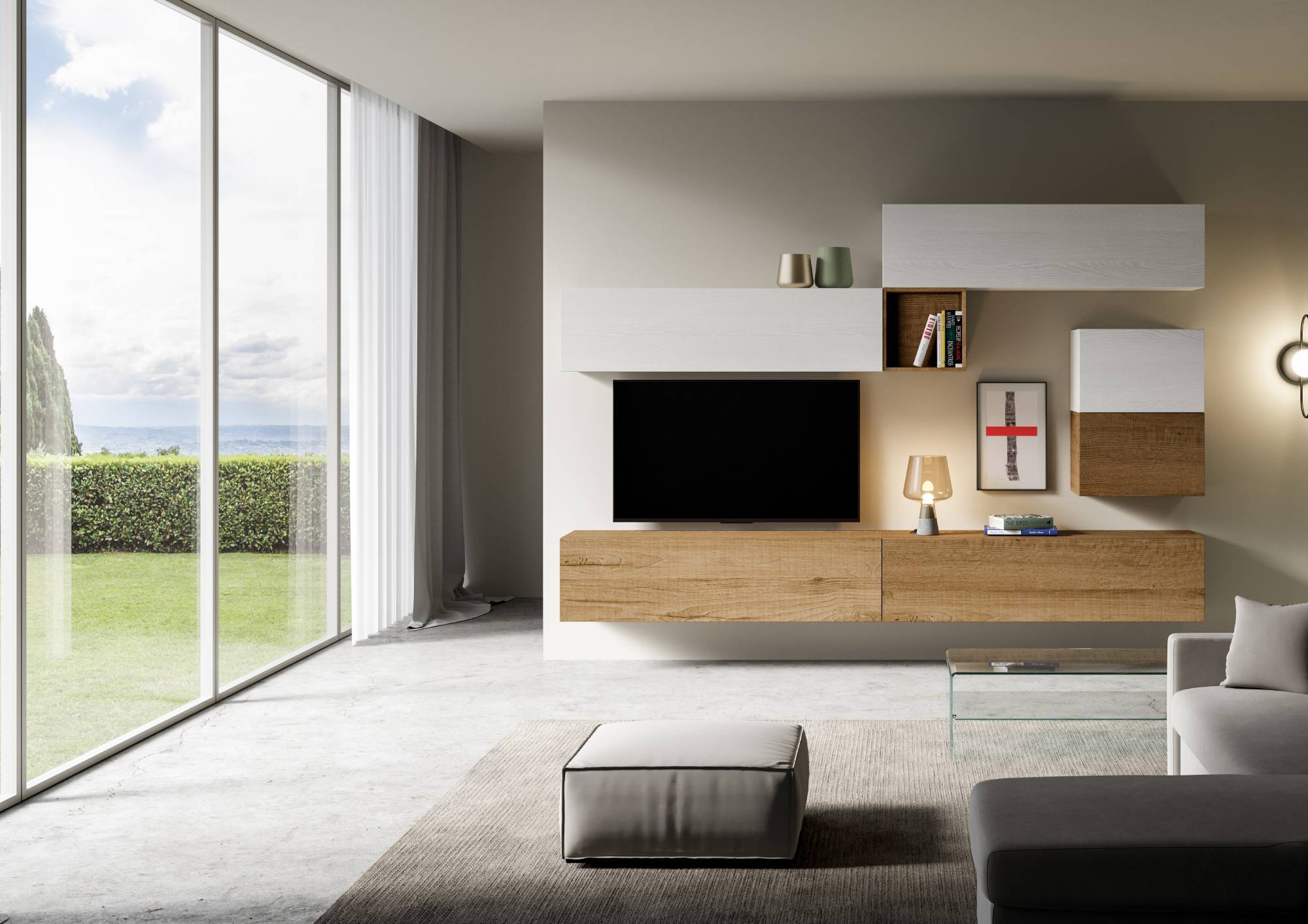 Itamoby Zusammensetzung der Wohnzimmerwand H10 L.308 T.39,2