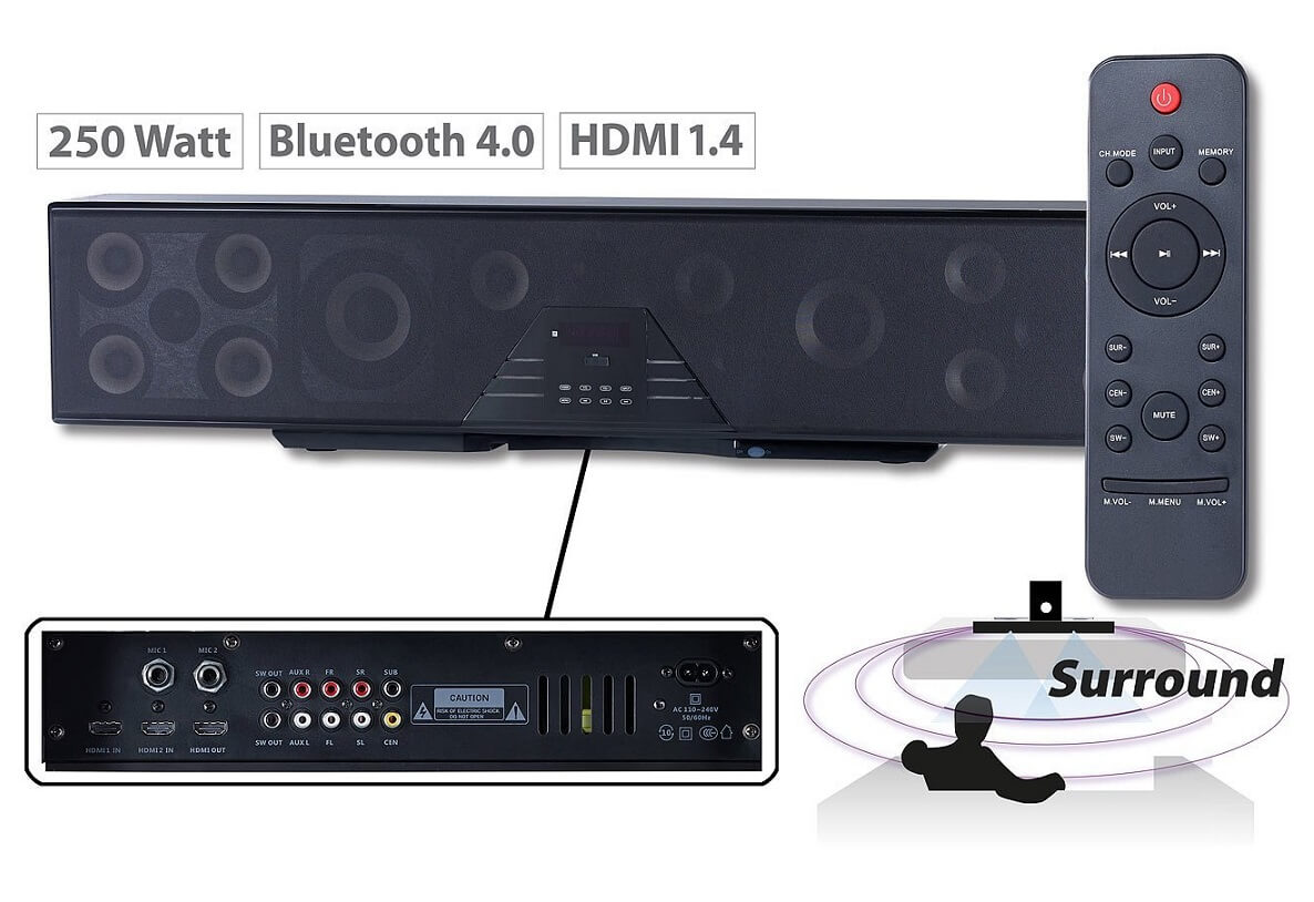 Fernbedienung Soundanlage 120 Watt Bluetooth auvisio Boxen: 2.1-Soundbar externer Subwoofer