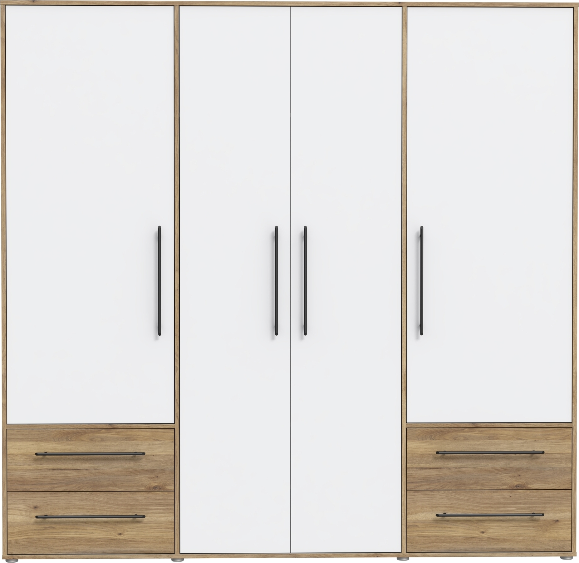 Drehtürenschrank >MOKKARIS< in Mauvella Eiche / Weiss - 205,9x200,1x58,8cm (BxHxT)