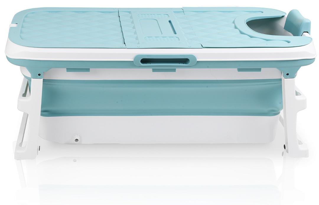 Ikodm Faltbare Badewanne 132cm XL Blau aus PP- und TPE-Kunststoff mit Abdeckung für entspanntes Baden in Mietwohnungen RL-HG8704-1-SAjf