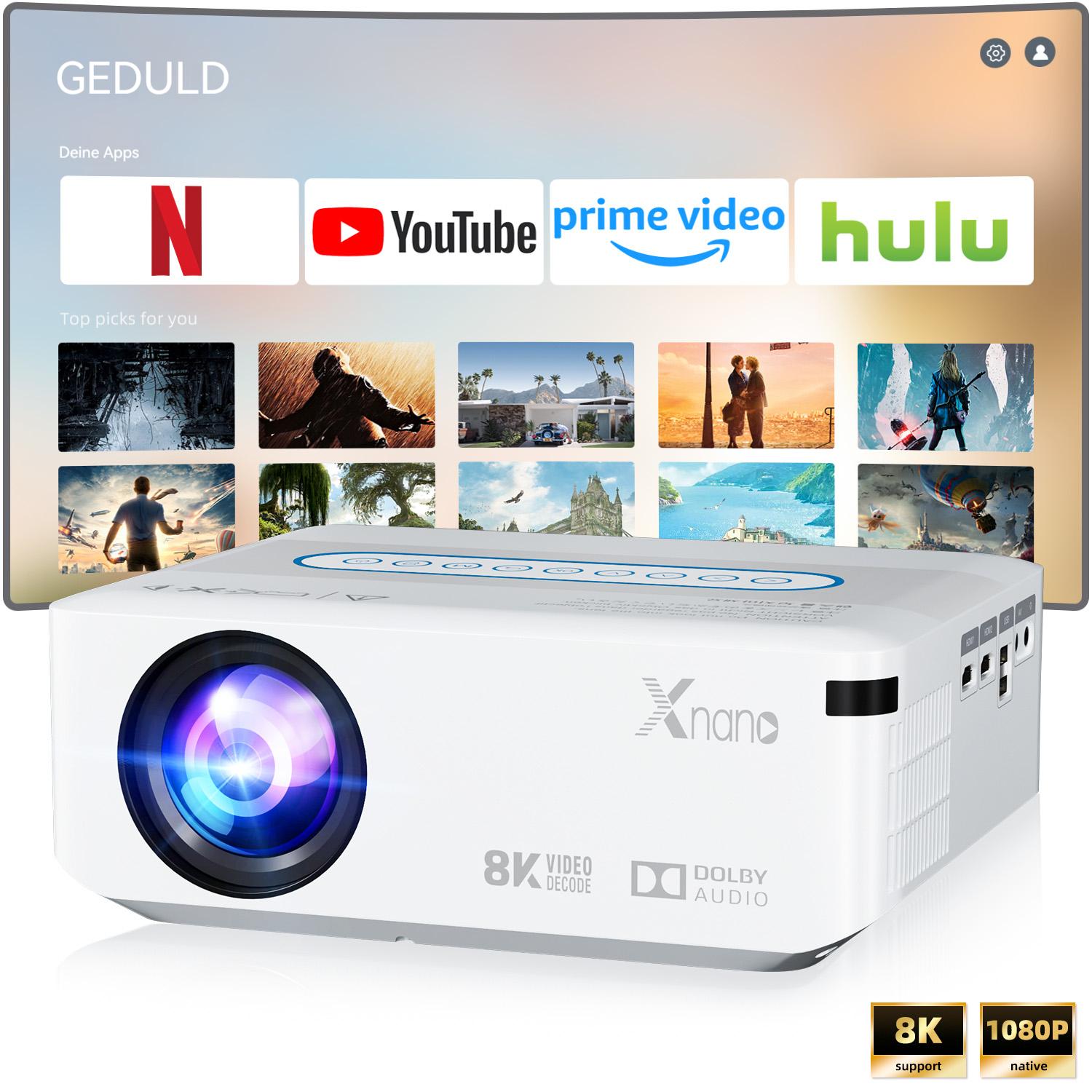 Muvano Projektor Android 9 Full HD 1080P 300 ANSI, WiFi, Tragbarer LCD-Beamer 300 lm, 1000:1, 1920 x 1080px, Dolby Audio BT5.0, 8K/4K@24fps Unterstützutzung