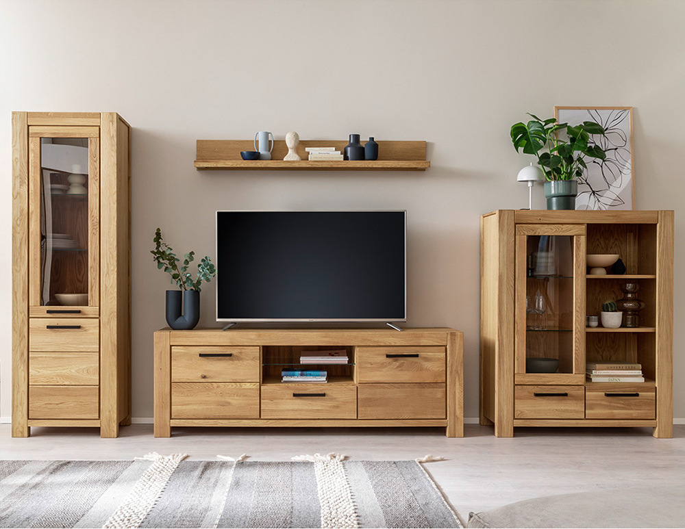 Lomadox Wohnwand braun SELISTE-06 Wildeiche teilmassiv geölt 4-teilig LA06-SELISTE-06-SET13