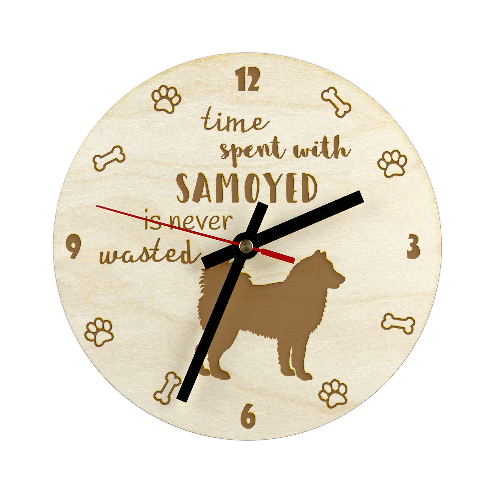 Samojede, Samoyed, Samojedenhund, Samojedenspitz - Uhr mit Hund, Holzuhr mit Gravur, personalisierte Uhr von Art-Dog